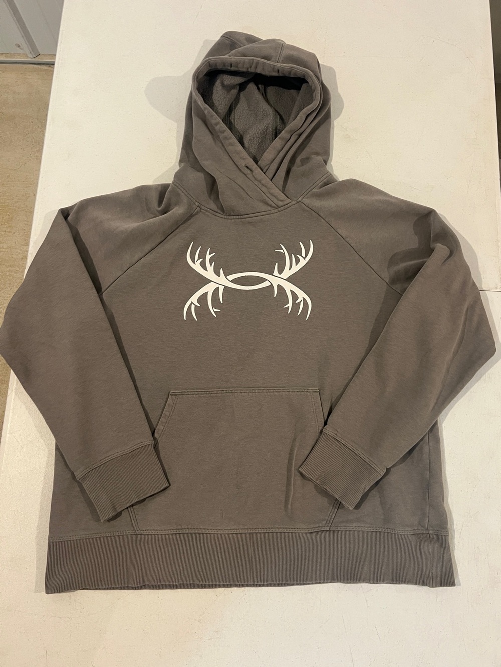 Under armour Hooded Pullover Sweatshirt - Taupe with White Antler Graphic